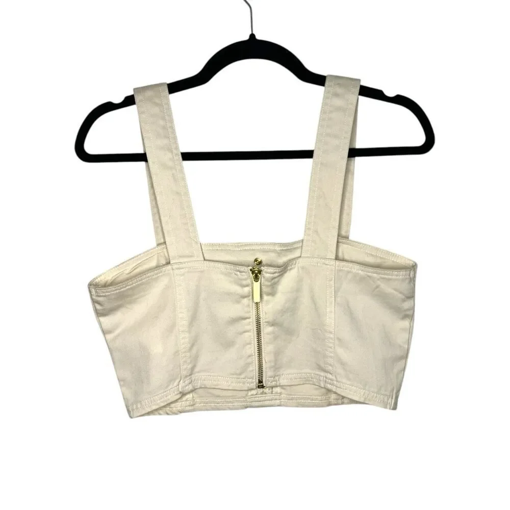 Michael Kors‎ Women’s Small Denim Crop Top Cream Button Front